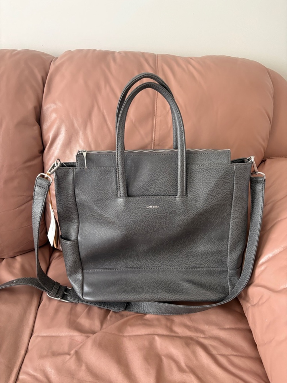 Matt & Nat Minimalist Luxury Gray Percio Vegan Diaper Baby Tote Bag NWT